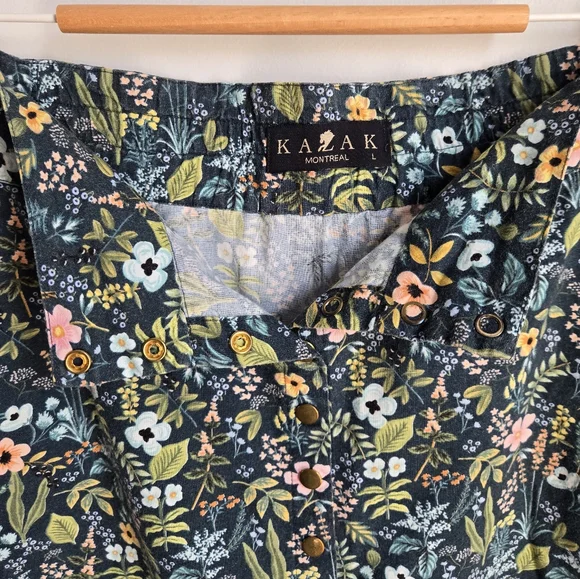 KAZAK MONTREAL Floral Print Cotton Skirt - Teal with Pastel Flowers - Picture 2 of 8